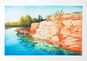 Harvey Kidder - Radierung und Aquatinta, Red Rock verkocht voor € 3!