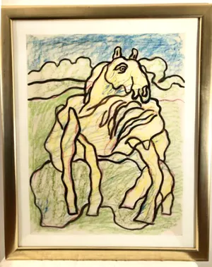 Jan Sierhuis - Paard - Gouache en Krijt op Papier (Groot ingelijst werk!) kopen? Bied vanaf 275!