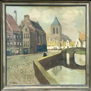 Christiaan Soer - Stadsgezicht Brugge olieverf 40x40 op canvas, ingelijst verkocht voor € 100!