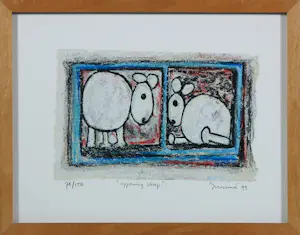 Hans Innemee - Zeefdruk op geschept papier, Opponing Sheep - Ingelijst kopen? Bied vanaf 60!