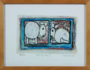Hans Innemee - Zeefdruk op geschept papier, Opponing Sheep - Ingelijst kopen? Bied vanaf 60!