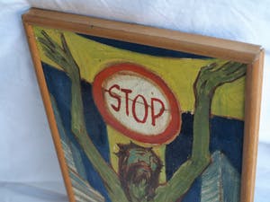 Klaas Pijlman - Olieverf op paneel , Jezus: “STOP” – gesigneerd – ca 1970 kopen? Bied vanaf 50!