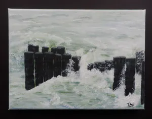 Niet of onleesbaar gesigneerd - Schilderij Acrylverf op doek GOLFBREKERS Gesigneerd. kopen? Bied vanaf 1!