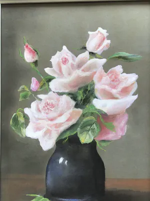 Niet of onleesbaar gesigneerd - Roze rozen in vaas, gesigneerd en ingelijst kopen? Bied vanaf 1!