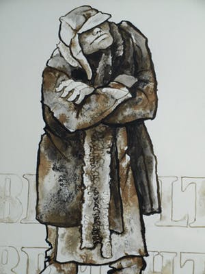 Niet of onleesbaar gesigneerd - 2x Ingelijste inkttekening , “Berthold Brecht & Mutter Courage” kopen? Bied vanaf 1!