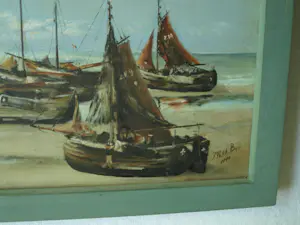 Niet of onleesbaar gesigneerd - Ingelijst, Olieverf op paneel , Vissersboten op het strand - 1888 kopen? Bied vanaf 1!
