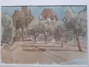 Hans Olsthoorn - Aquarel, Olijfboom en Cypressen. kopen? Bied vanaf 40!