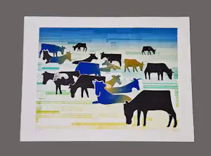 Frans de Jong - Grote kleuren Sjabloondruk "koeien in de wei" - potlood gesigneerd kopen? Bied vanaf 39!