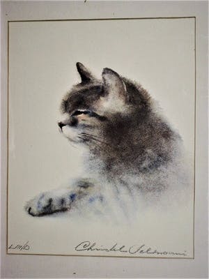 Christel Selmouni - Fraai impressionistisch Pastel(krijt) van een liggende poes - gesigneerd kopen? Bied vanaf 1!