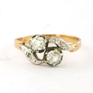 ART NOUVEAU 18k gouden ring met old mine cut en roos geslepen diamanten kopen? Bied vanaf 635!