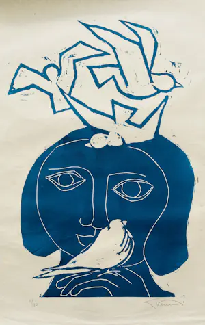 Libbe Venema - Vrouw met Vogels ( vintage linosnede) kopen? Bied vanaf 65!