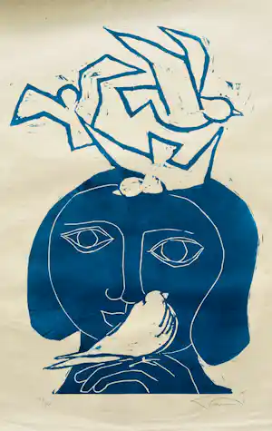 Libbe Venema - Vrouw met Vogels ( vintage linosnede) kopen? Bied vanaf 65!