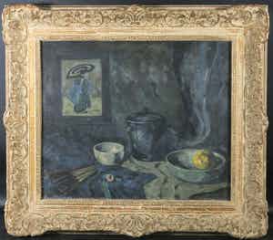 Martha Grondhout-Heshusius - Olieverf op doek, Stilleven met blauwe pot verkocht voor € 220!