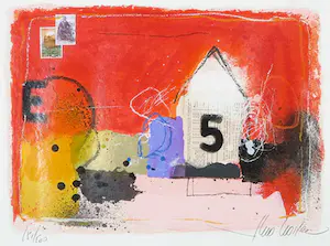 Theo Koster - Zeefdruk en collage, E 5 kopen? Bied vanaf 1!