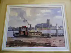 Clement Bezemer - Aquarel, zicht over rivier op onbekende stad verkocht voor € 45!