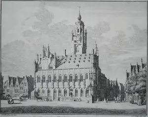 Jan Caspar Philips - Het stadhuis te Middelburg - gravure uit 1746 - kopen? Bied vanaf 1!