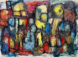 Jan Montyn - Compositie, olieverf op doek (ingelijst, redelijk groot) kopen? Bied vanaf 1000!