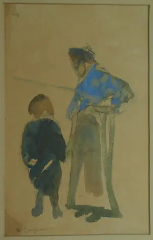 Maarten Jungmann - Ingelijste aquarel , Twee figuren.... kopen? Bied vanaf 50!