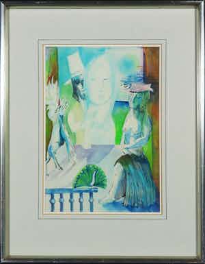 Joe Wols - Aquarel, Het lange wachten - Ingelijst verkocht voor € 60!