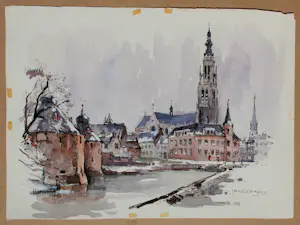 Jan Korthals - Aquarel: Stadsgezicht van Amersfoort - 1963 kopen? Bied vanaf 115!