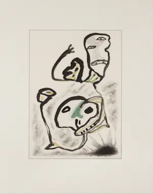 Lucebert - Tekening in inkt en aquarel met typische Lucebert figuren kopen? Bied vanaf 1250!