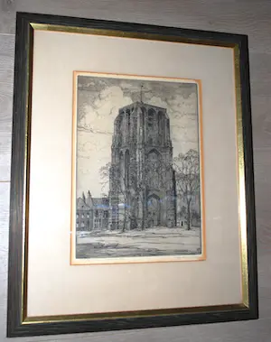 Johan Hemkes - Oldehove Leeuwarden - ets (1932) - mooi ingelijst kopen? Bied vanaf 50!