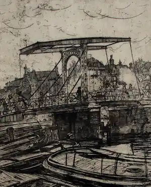 Pieter Dupont - Ets: Ophaalbrug Amsterdam - 1894 verkocht voor € 125!