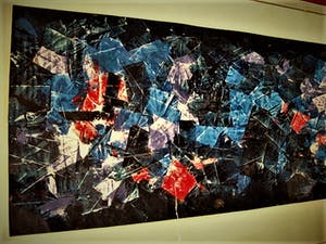 Niet of onleesbaar gesigneerd - Jaren 50 Abstract Expressionistische Collage "Red in Blue" GROOT! kopen? Bied vanaf 1!