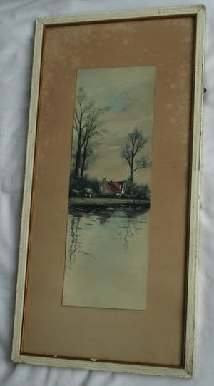 Niet of onleesbaar gesigneerd - Ingelijste gouache, Landschap – gesigneerd (Du Chattel?) - oud - kopen? Bied vanaf 1!