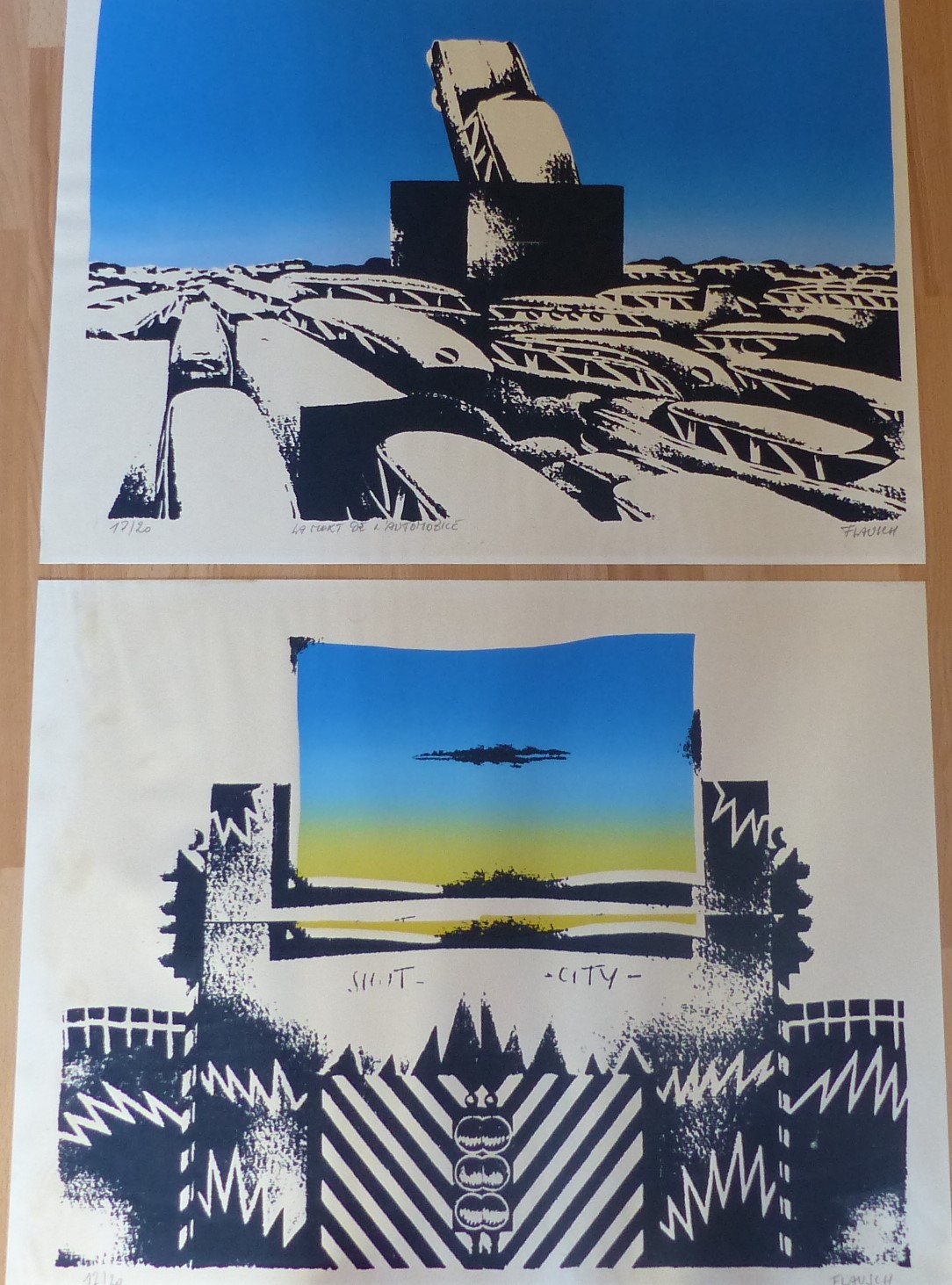 Fernand Flausch - ''La mort de l''automobile'' en ''Shot City'' verkocht voor € 40!