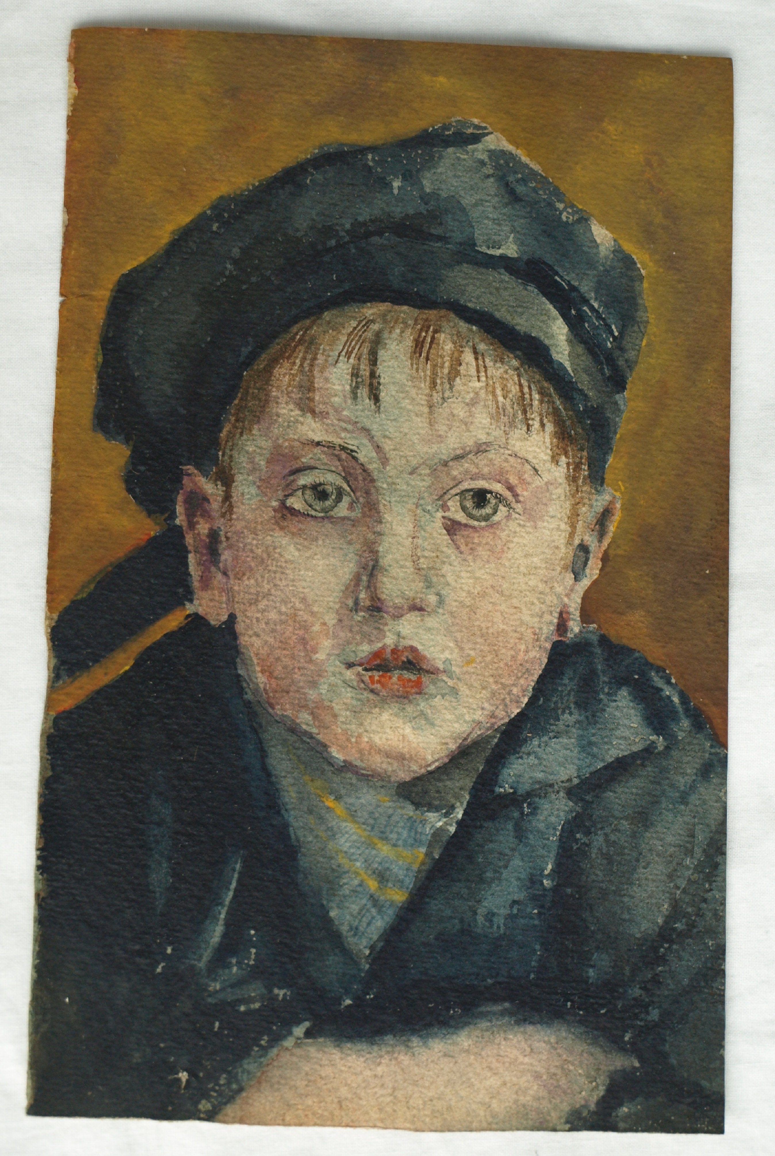Niet of onleesbaar gesigneerd - Aquarel – Portret jongetje met pet – gesigneerd & ingelijst  kopen? Bied vanaf 1!