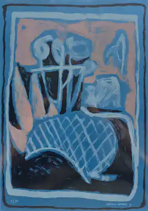Jeroen Krabbé - Nachtelijk landschap, zeefdruk (mooi ingelijst, groot) verkocht voor € 175!