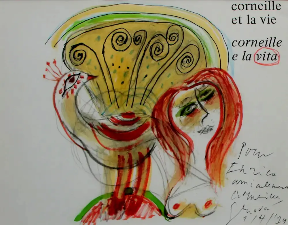 Corneille - Ingelijste gemengde techniek: et la vie, e la vita - 1974(nieuwe lijst!) kopen? Bied vanaf 1250!