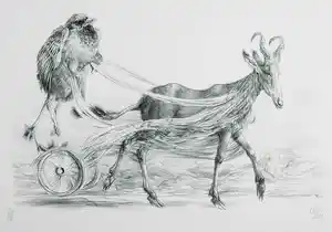 Peter Vos - Litho, Geit en vogel verkocht voor € 90!