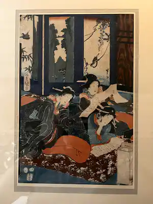 Kunisada Utagawa - Ukiyo-e/Nishiki-e Twee lezende Geisha's grote afbeelding verkocht voor € 200!