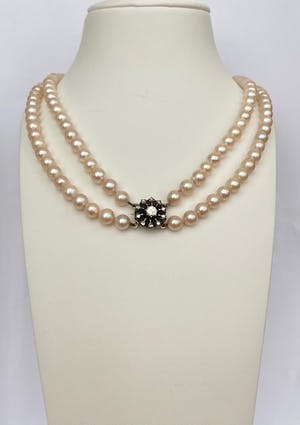 Zoetwater parels  collier met  14 kt gouden /zilveren diamanten  slot kopen? Bied vanaf 350!