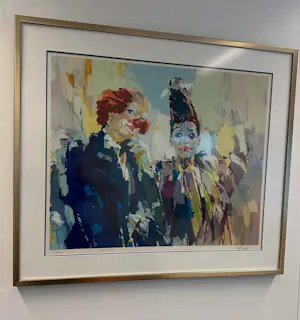 Paul Rouwette - Clowns gesigneerde zeefdruk ingelijst in bronskleurige lijst kopen? Bied vanaf 50!