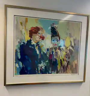 Paul Rouwette - Clowns gesigneerde zeefdruk ingelijst in bronskleurige lijst verkocht voor € 50!