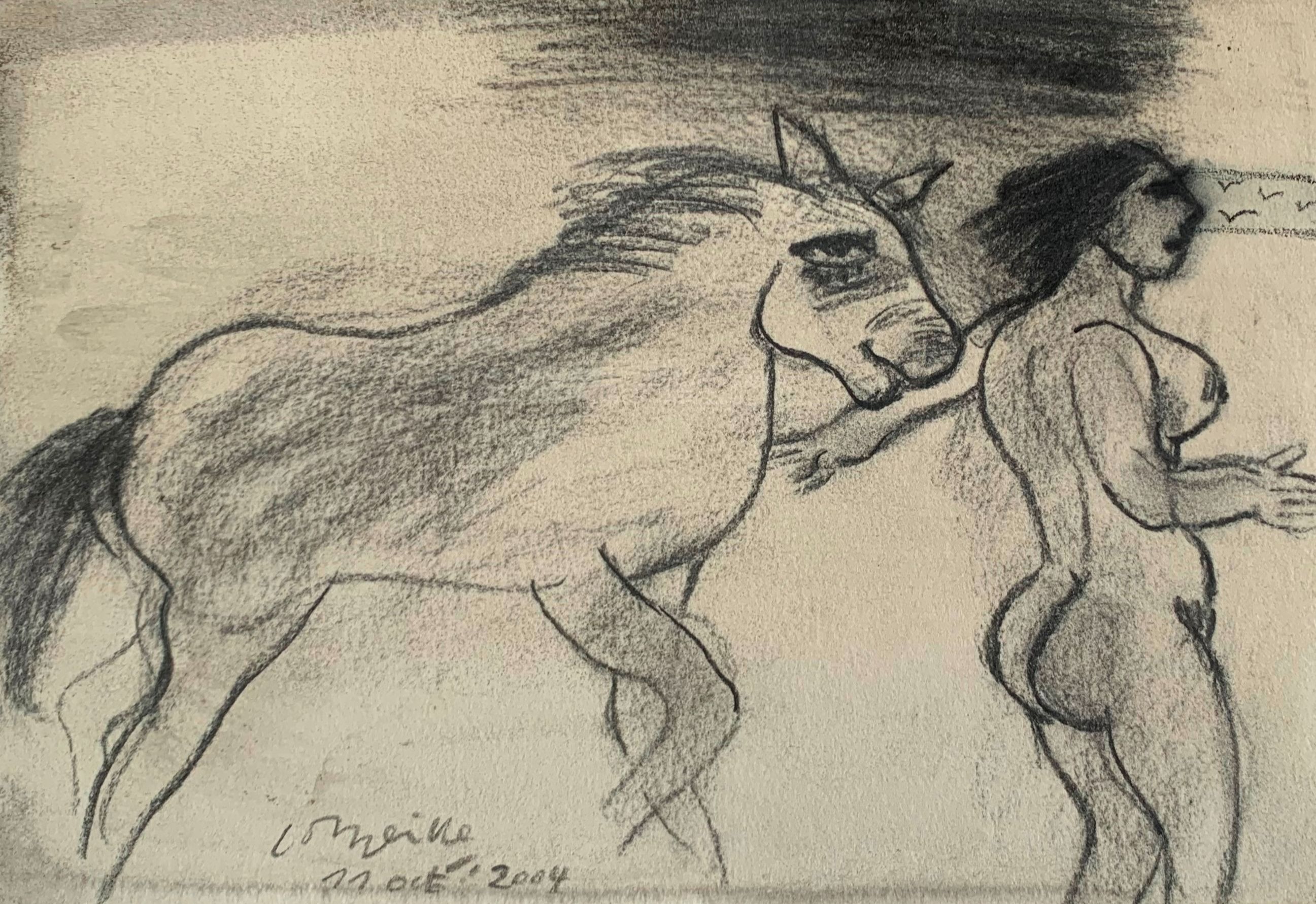Corneille - Houtskool tekening: "Vrouw en paard" - 2004 kopen? Bied vanaf 1000!
