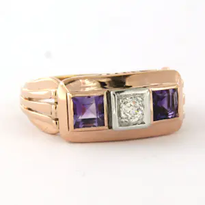 14k gouden ring bezet met amethist en  diamant - rm 18(57) kopen? Bied vanaf 700!