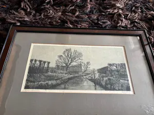 Dirk Harting - Polderlandschap bij sloot en volkstuintjes (?) kopen? Bied vanaf 45!