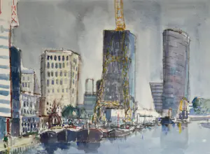 Frans Bianchi - Aquarel op papier | 'Leuvehaven Rotterdam' | 1995 (INGELIJST) kopen? Bied vanaf 450!