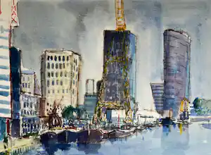 Frans Bianchi - Aquarel op papier | 'Leuvehaven Rotterdam' | 1995 (INGELIJST) kopen? Bied vanaf 450!
