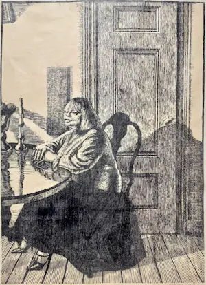 Herman Gordijn - Lida in interieur, houtsnede kopen? Bied vanaf 125!