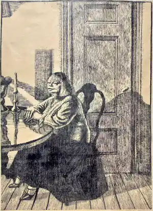 Herman Gordijn - Lida in interieur, houtsnede verkocht voor € 125!