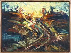 Berry Brugman - Olieverf op board, Weglandschap - Ingelijst verkocht voor € 240!