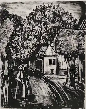Jo Bezaan - Vrouw met kind op weg met kastanjebomen verkocht voor € 80!