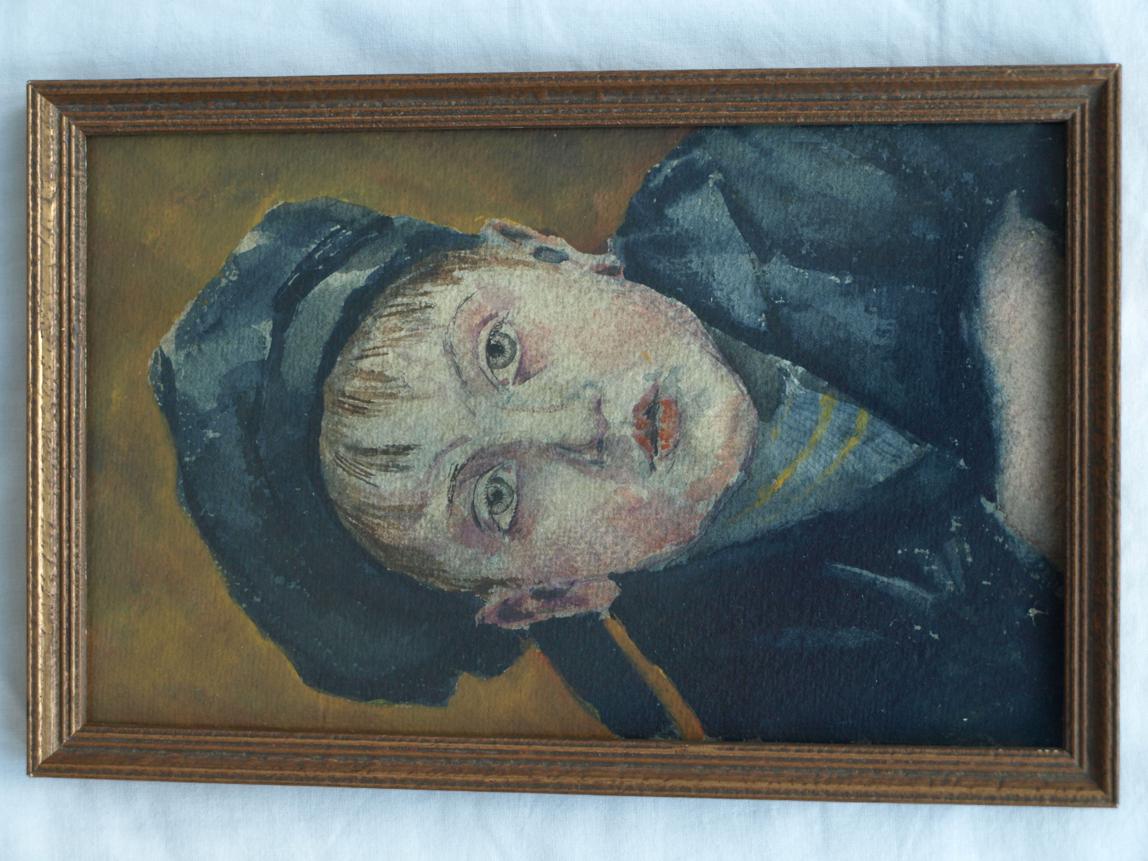 Niet of onleesbaar gesigneerd - Aquarel – Portret jongetje met pet – gesigneerd & ingelijst  kopen? Bied vanaf 1!