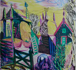 Nicolaas Wijnberg - Kleurenlitho: Boerderijen Blaricum - 1947 verkocht voor € 35!