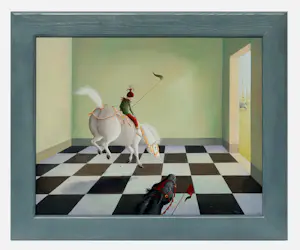 Suzan Visser - Ingelijste olieverf op paneel: 'paardensprong' - 1998 kopen? Bied vanaf 799!